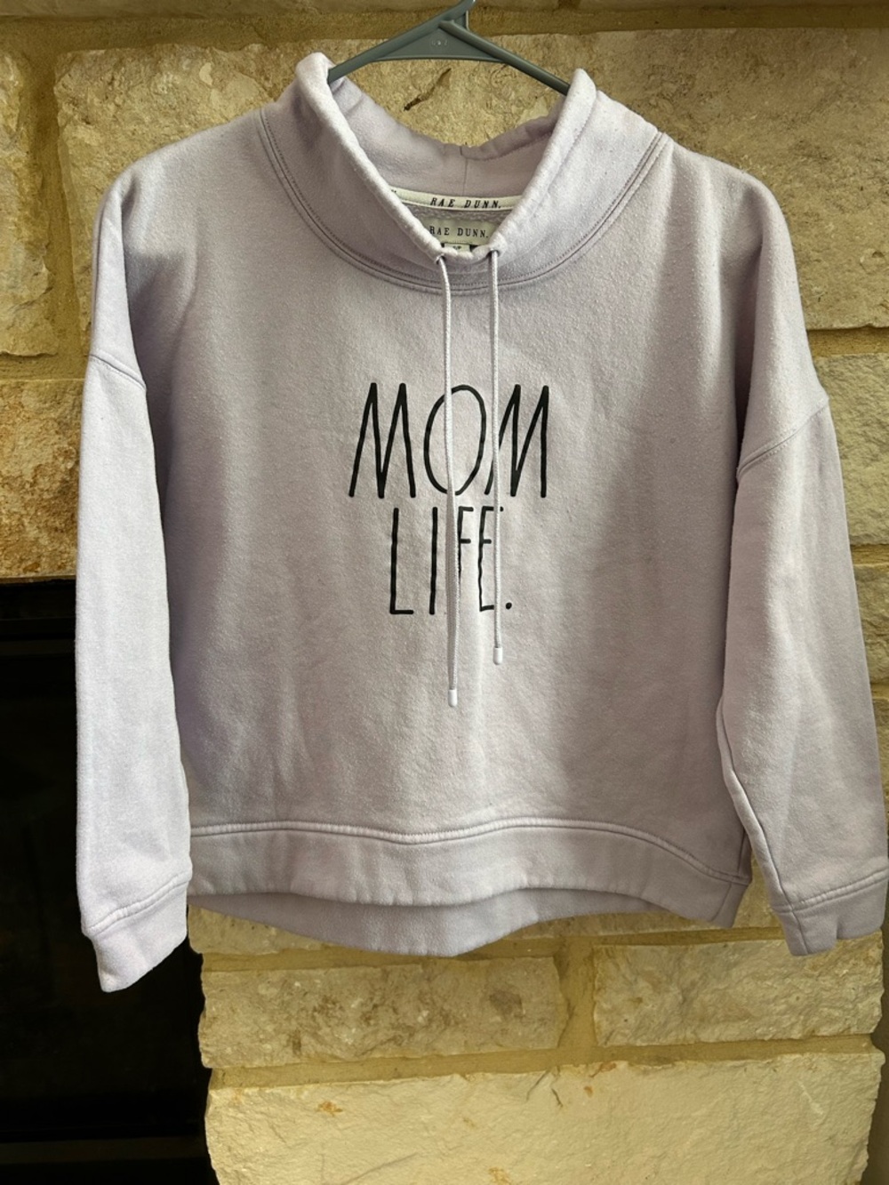 Rae Dunn Lavender Pullover with Mock Neck and Black Logo Trim